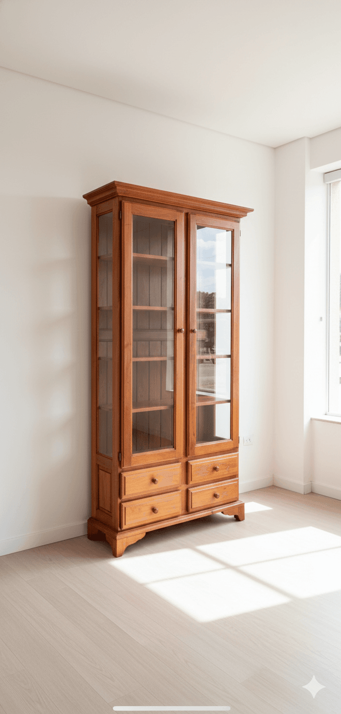 Biblioteca de Algarrobo Macizo con Puerta de Vidrio