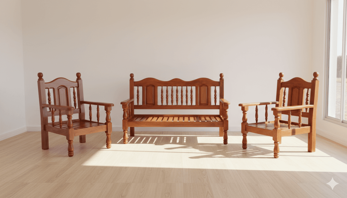 Juego de Living de Algarrobo Macizo 3 Cuerpos