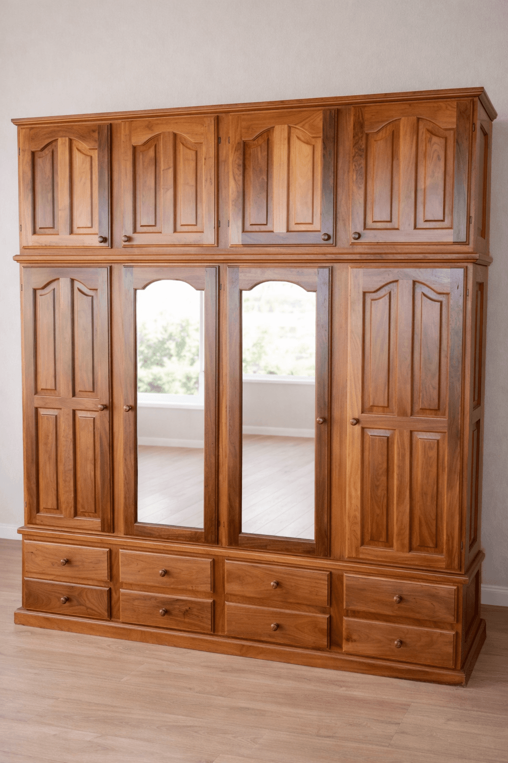 Placard de Algarrobo Macizo 4 Puertas con Alzada y Vidrio