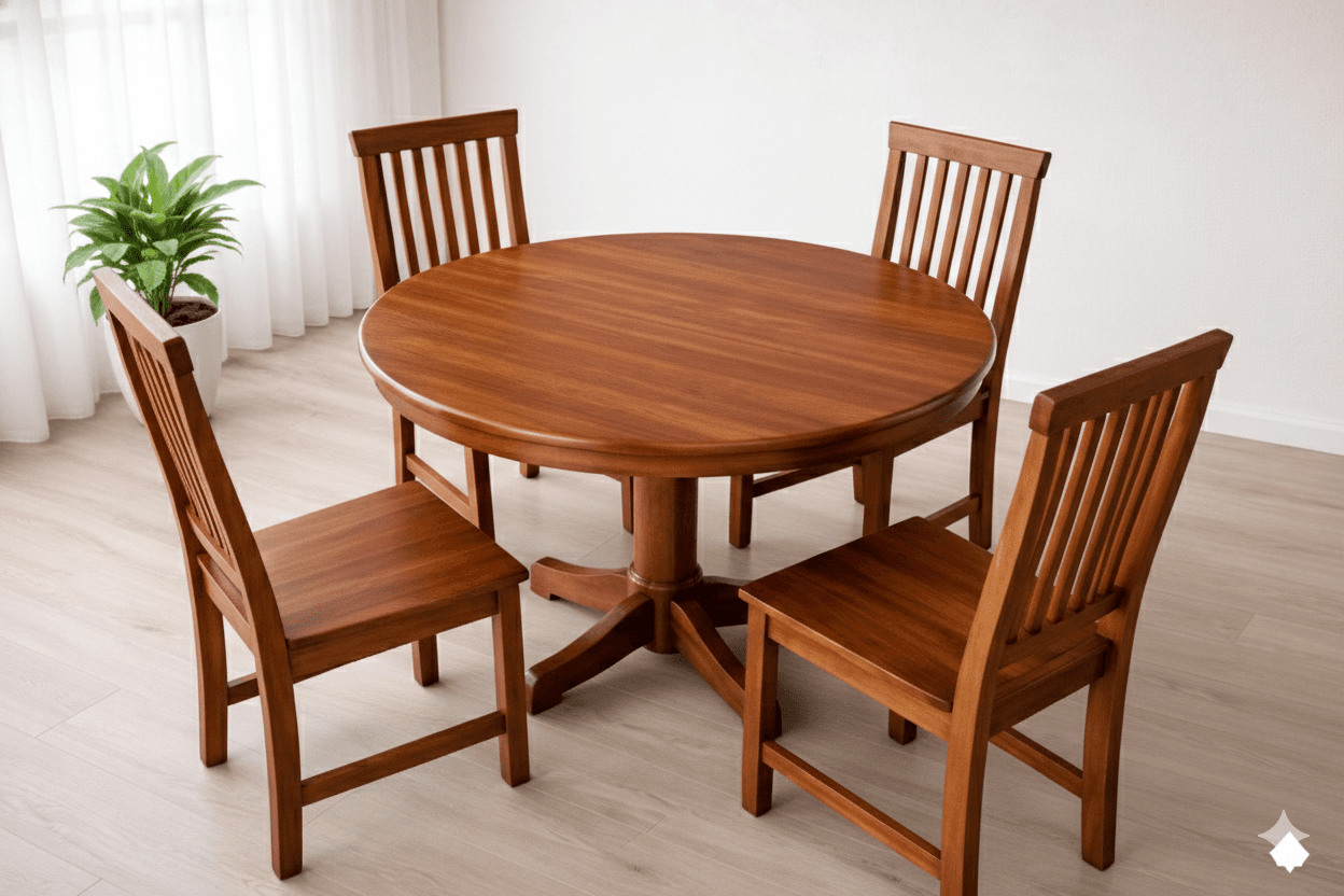 Mesa Redonda de Madera Maciza con 4 Sillas Aurelia 1
