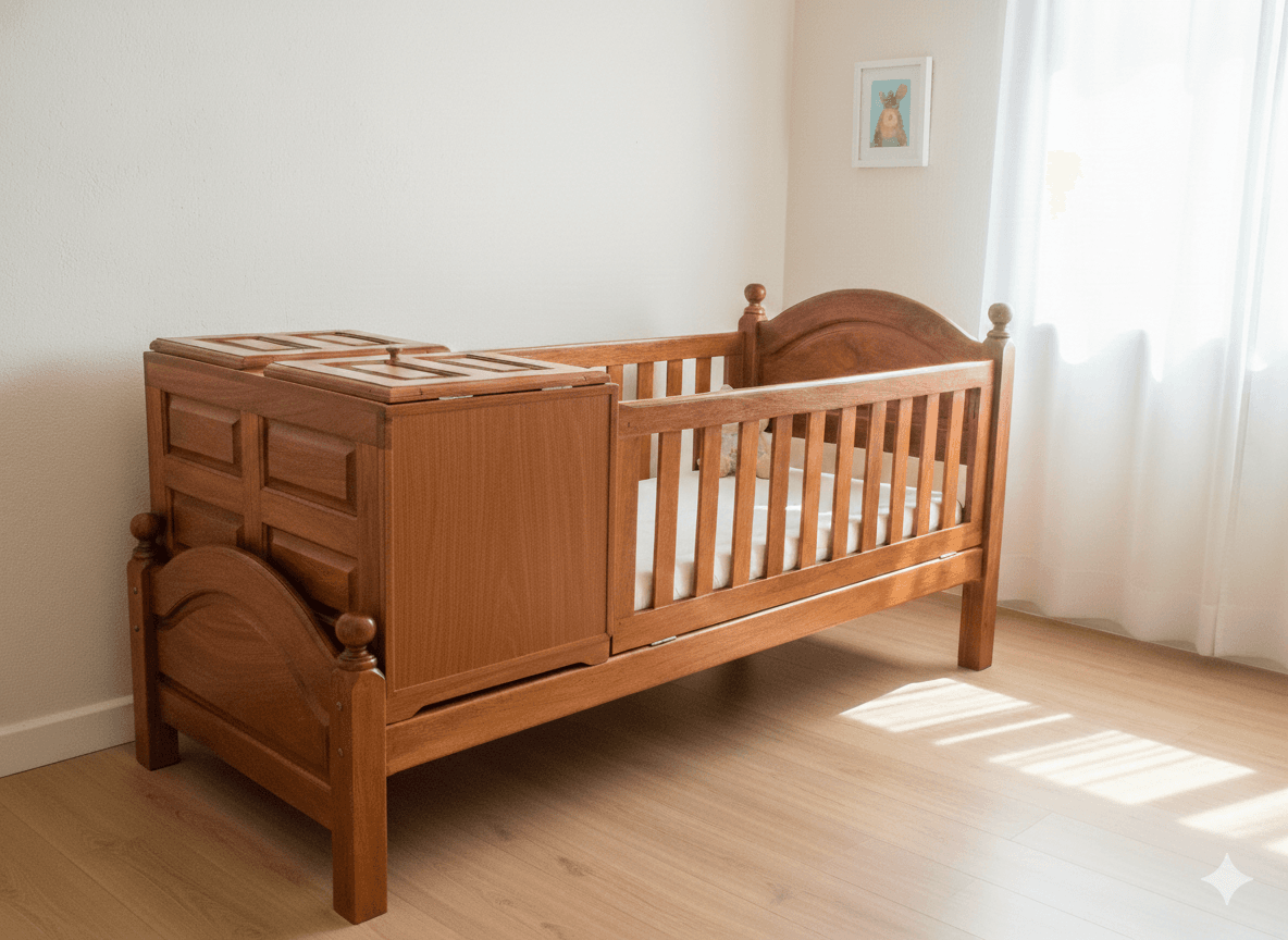 Cama Cuna de Algarrobo Macizo con Cajonera