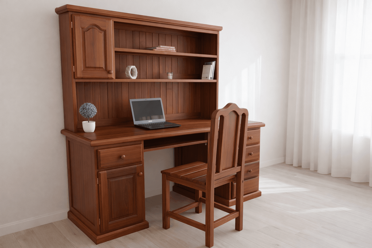 Escritorio de Algarrobo Macizo con Alzada y Cajonera 1