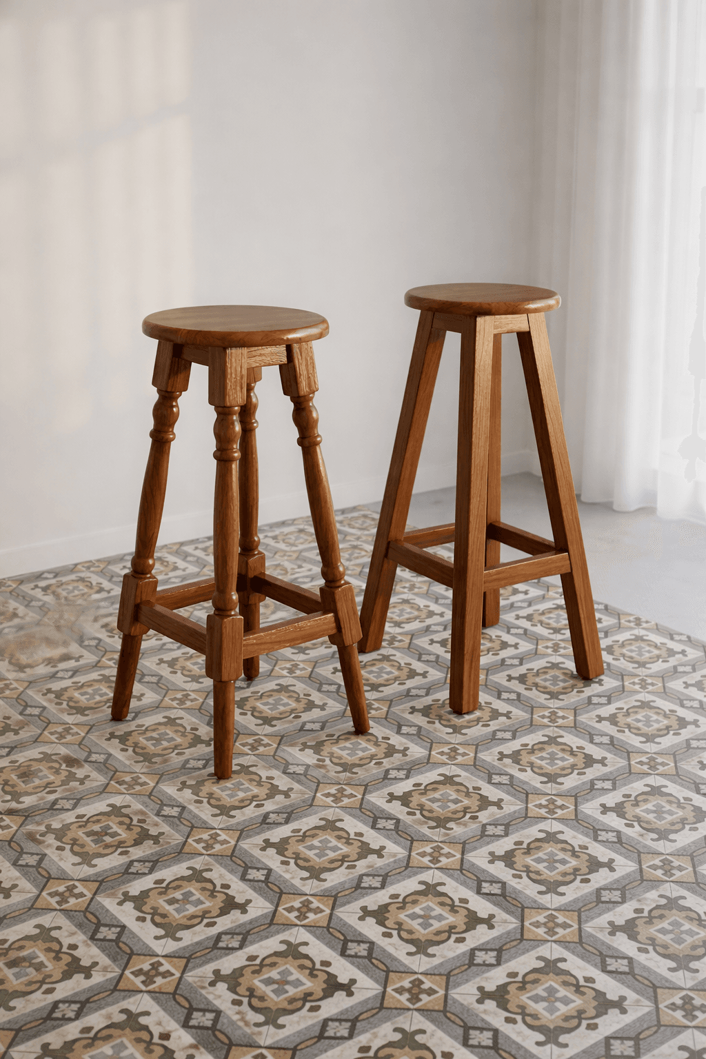 Banqueta Alta de Madera Maciza para Barra o Desayunador