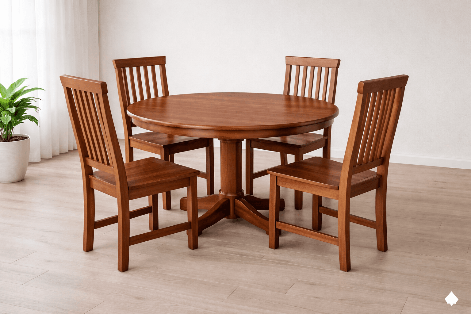 Mesa Redonda de Madera Maciza con 4 Sillas Aurelia