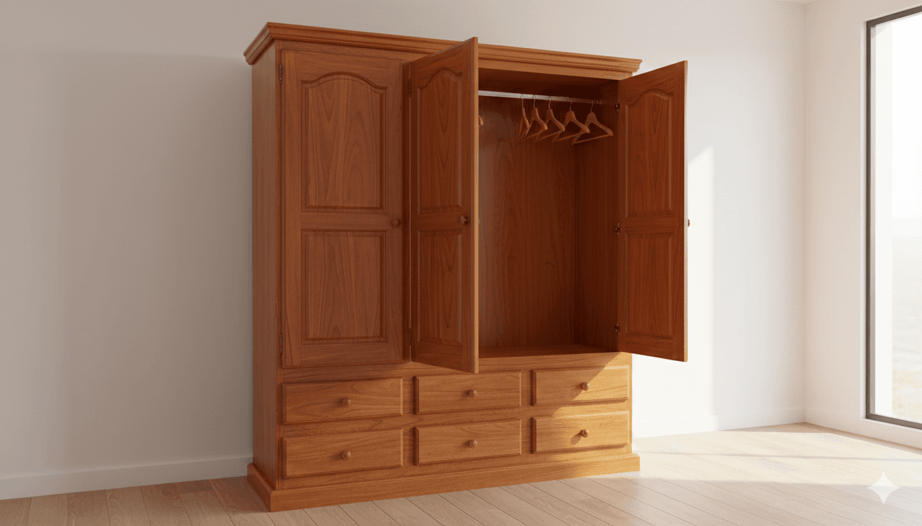 Ropero de Algarrobo Macizo 3 Puertas - Cajones 1